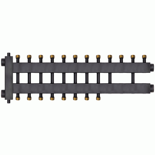Коллектор с гидроразделителем Warme WKD.R.85.К.F.6+4+1 (Дублер компакт) черная сталь на 11 контуров до 85 кВт с накидными гайками Коллектор с гидроразделителем Warme WKD.R.85.К.F.6+4+1 (Дублер компакт) черная сталь на 11 контуров до 85 кВт с накидными гайками
