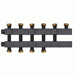 Коллектор Warme WKD.140.К.F.3+2 Дублер компакт (черная сталь) на 5 контуров 90-140 кВт с накидными гайками