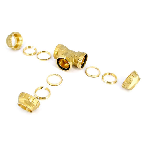 Тройник обжимной латунный для ПНД труб Ø40 Tiemme