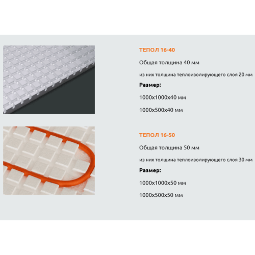 Маты для водяного теплого пола ТЕПОЛ 16-50 1000мм х 1000мм (1м2)