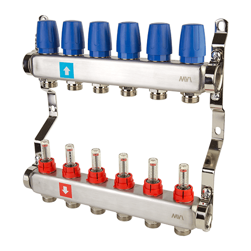 Коллектор с расходомерами MVI 1"х3/4"ЕК 6 выходов