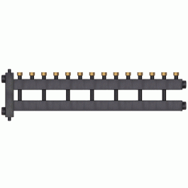Коллектор с гидроразделителем Warme WKD.R.85.F.7+1 (черная сталь) Дублер рядный на 8 контуров до 85 кВт с накидными гайками