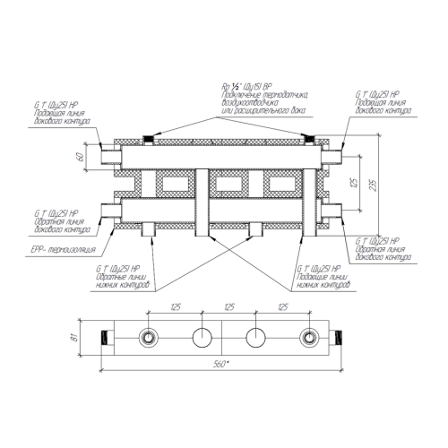 Коллектор модульный Gidruss MK-60-3D.EPP до 60 кВт 1" 3 контура EPP термоизоляция