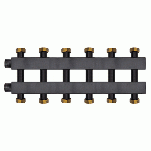Коллектор Warme WKD.140.К.F.3+3 Дублер компакт (черная сталь) на 6 контуров 90-140 кВт с накидными гайками