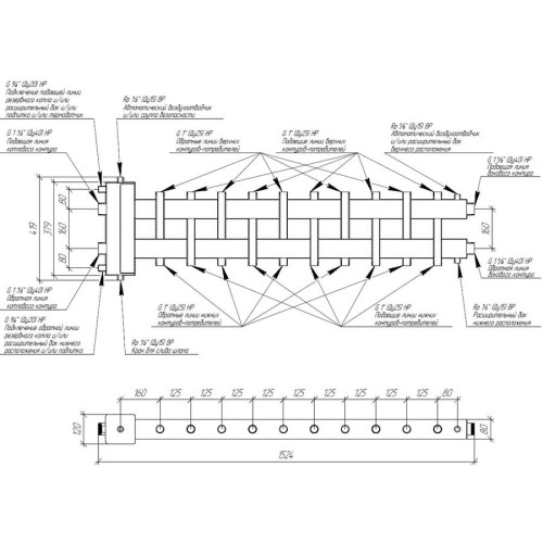 Коллектор нержавеющий Gidruss BMSS-150-11DU до 150 кВт 1 1/2" 11 контуров Коллектор нержавеющий Gidruss BMSS-150-11DU до 150 кВт 1 1/2" 11 контуров