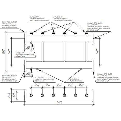 Коллектор модульный Gidruss MK-2000-3х50 до 2000 кВт ДУ 150 3 контура Коллектор модульный Gidruss MK-2000-3х50 до 2000 кВт ДУ 150 3 контура