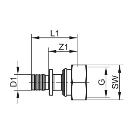 Соединение прямое с НГ гайкой TECEflex под евроконус 16х3/4" мм латунь