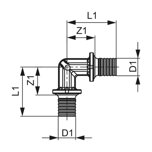 Угол соединительный 90° TECEflex 20х20 мм латунь