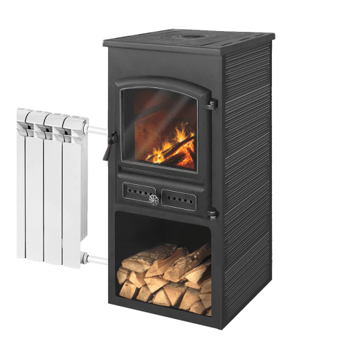 Печь-камин Этна БКД с плитой и теплообменником антрацит Печь-камин Этна БКД с плитой и теплообменником антрацит