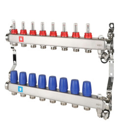 Коллектор с расходомерами дренажным краном и воздухоотводчиком MVI 1"х3/4"ЕК 8 выходов
