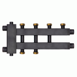 Коллектор с гидроразделителем Warme WKD.R.85.К.F.2+1+1 (Дублер компакт) черная сталь на 4 контура до 85 кВт с накидными гайками