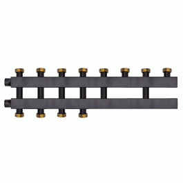 Коллектор Warme WKD.140.К.F.4+2 Дублер компакт (черная сталь) на 6 контуров 90-140 кВт с накидными гайками