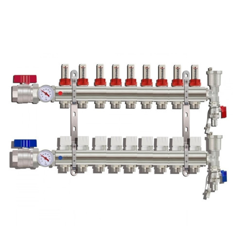 Коллектор для тёплого пола с расходомерами Tim на 9 выходов (арт.KA009) Коллектор для тёплого пола с расходомерами Tim на 9 выходов (арт.KA009)