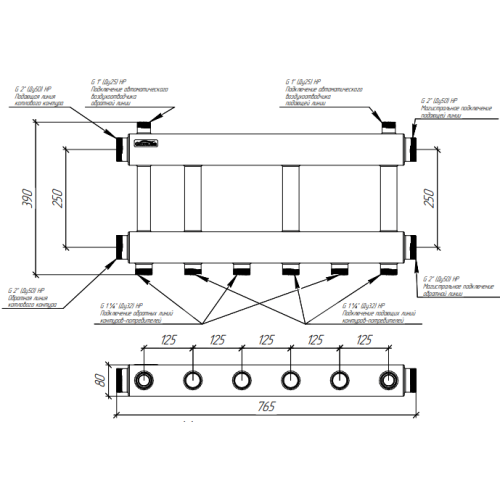 Коллектор модульный Gidruss MK-250-3х32 до 250 кВт 2" 3 контура