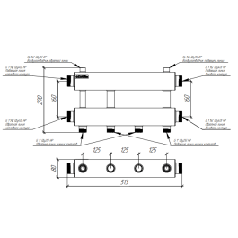 Коллектор нержавеющий модульный Gidruss MKSS-150-2х25 до 150 кВт 1 1/2" 3 контура