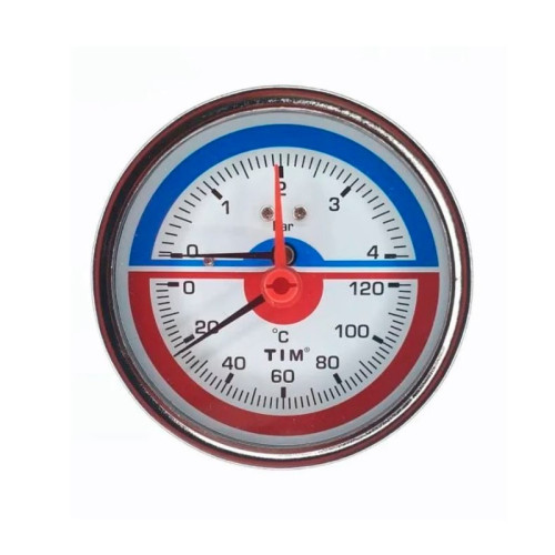 Термоманометр аксиальный 80мм TIM (4 бар) 1/2" Термоманометр аксиальный 80мм TIM (4 бар) 1/2"