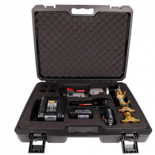 Комплект аккумуляторного инструмента Rommer (2 батареи 18В, 4 насадки 16-32мм, клещи, ЗУ) Комплект аккумуляторного инструмента Rommer (2 батареи 18В, 4 насадки 16-32мм, клещи, ЗУ)