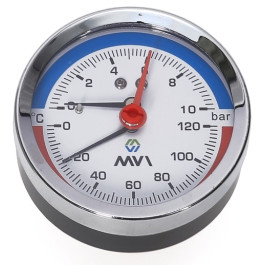 Термоманометр MVI аксиальный, диаметр корпуса D80, присоединительная резьба 1/2" Н, диапазон измерений 6 bar (0,6 МПа), от 0°C до 120°C