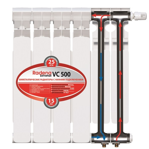 Биметаллический радиатор Radena с нижним подключением VC 500/ 11 секций Биметаллический радиатор Radena с нижним подключением VC 500/ 11 секций