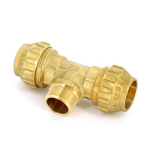 Тройник с наружной резьбой латунный для ПНД труб Ø20х1/2 Tiemme