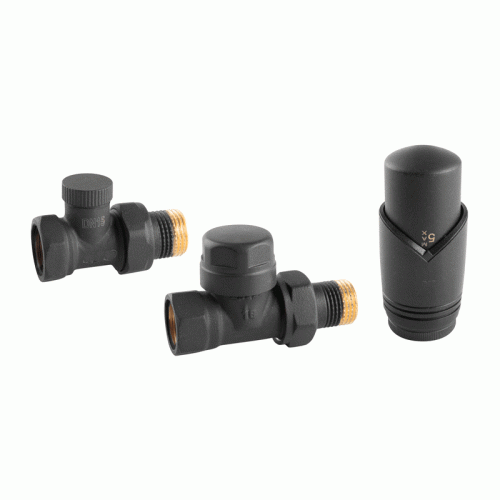 Комплект радиаторный прямой Delta 1/2" с термоголовкой М30x1.5 черный