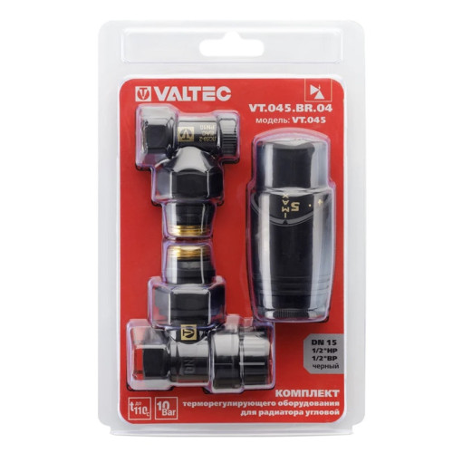 Комплект термостатический угловой Valtec 1/2" арт.VT.045.BR.04 (Черный)