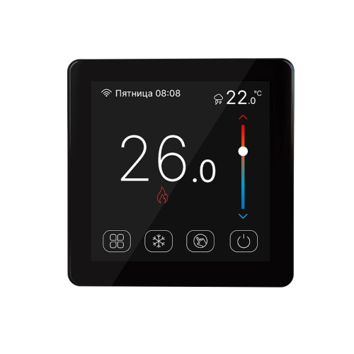 Терморегулятор сенсорный теплого пола Stout 16А ,TFT, NTC-10K, черный