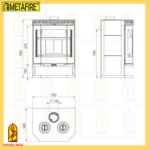 Печь-камин Мета Ангара 12 с плитой Печь-камин Мета Ангара 12 с плитой