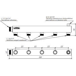 Коллектор распределительный нержавеющий Gidruss DMSS-32-25х5 1 1/4" 5 контуров