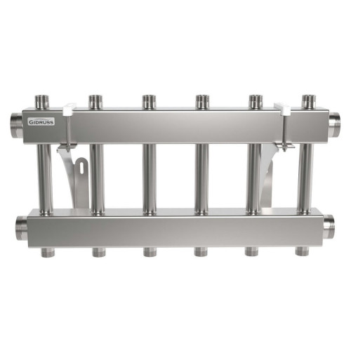 Коллектор нержавеющий модульный Gidruss MKSS-250-6DU до 250 кВт 2" 6 контуров