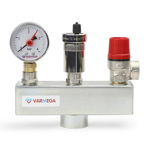 Группа безопасности котла Varmega 1" 3Бар, сталь, до 100 кВт Группа безопасности котла Varmega 1" 3Бар, сталь, до 100 кВт