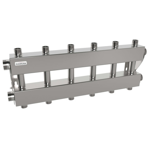 Коллектор нержавеющий модульный Gidruss MKSS-150-6DUх25 до 150 кВт 1 1/2" 7 контуров Коллектор нержавеющий модульный Gidruss MKSS-150-6DUх25 до 150 кВт 1 1/2" 7 контуров