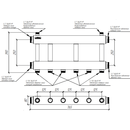 Коллектор нержавеющий модульный Gidruss MKSS-250-3х32 до 250 кВт 2" 3 контура Коллектор нержавеющий модульный Gidruss MKSS-250-3х32 до 250 кВт 2" 3 контура