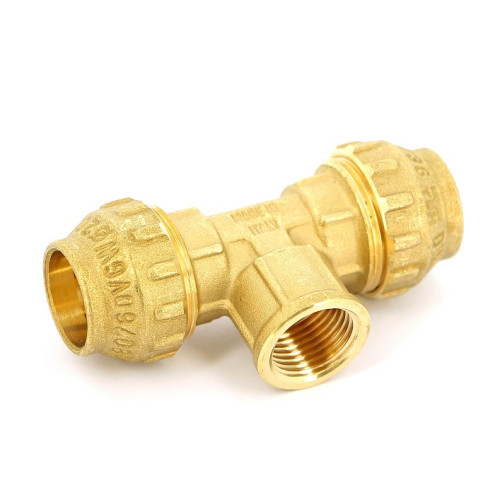 Тройник с внутренней резьбой латунный для ПНД труб Ø40х1 1/4 Tiemme