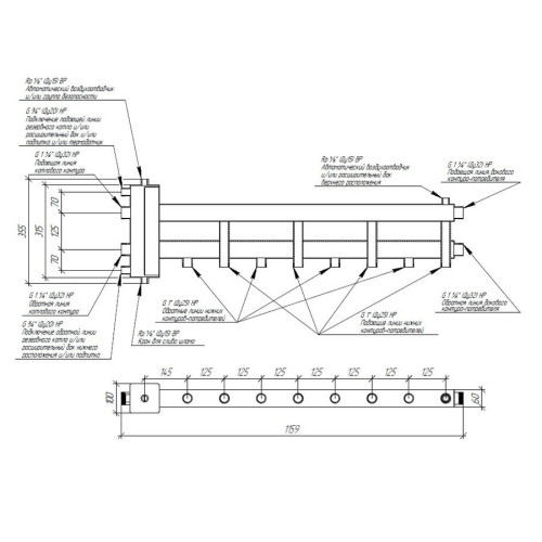 Коллектор нержавеющий Gidruss BMSS-100-5D до 100 кВт 1 1/4" 5 контуров