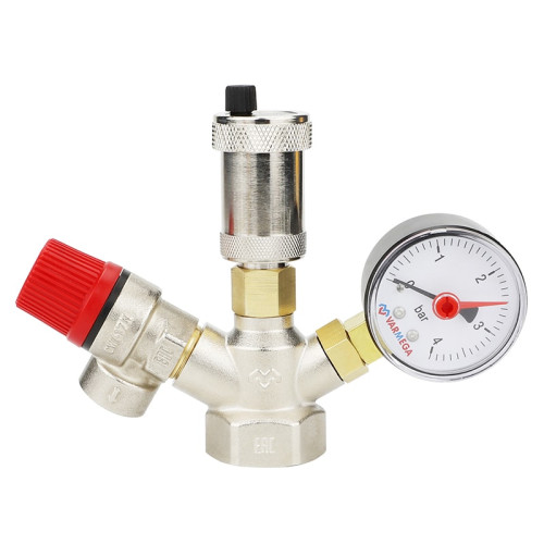 Группа безопасности котла Varmega 1" 1.5Бар, никелированная латунь, компактная Группа безопасности котла Varmega 1" 1.5Бар, никелированная латунь, компактная