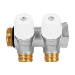 Коллектор Hoobs 3/4"х2х1/2"EK с вентилями, латунь никель, белая ручка HB-6200E7N0504W2A
