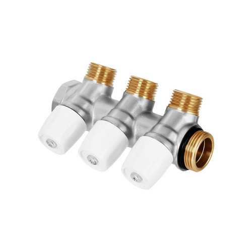 Коллектор Hoobs 3/4"х3х1/2"EK с вентилями, латунь никель, белая ручка HB-6200E7N0504W3A Коллектор Hoobs 3/4"х3х1/2"EK с вентилями, латунь никель, белая ручка HB-6200E7N0504W3A