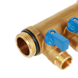 Коллектор Hoobs 3/4"х3х1/2"EK с шаровыми кранами, латунь, синяя ручка HB-6200R6H0504B3A
