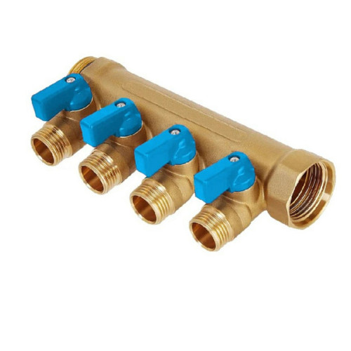 Коллектор Hoobs 3/4"х4х1/2"EK с шаровыми кранами, латунь, синяя ручка HB-6200R6H0504B4A Коллектор Hoobs 3/4"х4х1/2"EK с шаровыми кранами, латунь, синяя ручка HB-6200R6H0504B4A