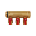 Коллектор Hoobs 3/4"х3х1/2"EK с шаровыми кранами, латунь, красная ручка HB-6200R6H0504R3A — фото 2