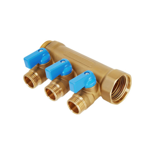 Коллектор Hoobs 1"х 3х1/2"E с шаровыми кранами, латунь, синяя ручка HB-6200R6H1004B3A