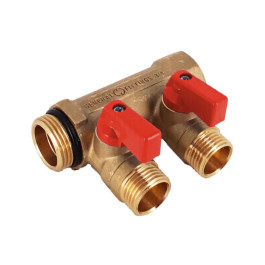 Коллектор Hoobs 1"х2х1/2"EK с шаровыми кранами, латунь, красная ручка HB-6200R6H1004R2A