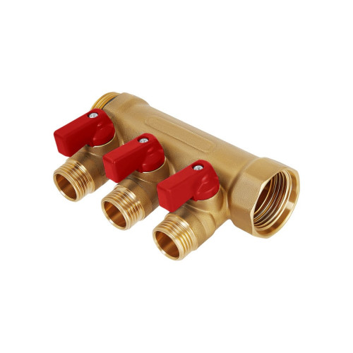 Коллектор Hoobs 1"х 3х1/2"E с шаровыми кранами, латунь, красная ручка HB-6200R6H1004R3A Коллектор Hoobs 1"х 3х1/2"E с шаровыми кранами, латунь, красная ручка HB-6200R6H1004R3A