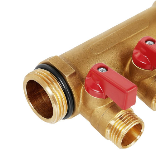 Коллектор Hoobs 1"х 3х1/2"E с шаровыми кранами, латунь, красная ручка HB-6200R6H1004R3A Коллектор Hoobs 1"х 3х1/2"E с шаровыми кранами, латунь, красная ручка HB-6200R6H1004R3A