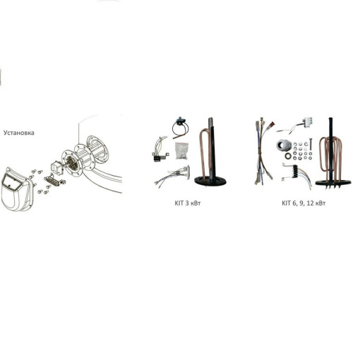 Тэн 12 кВт для бойлера Parpol серии V, VS, VS2. (фланец+тэн+термостат) (для ёмкостей 300-2000 литров)