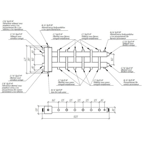 Коллектор Gidruss BM-150-7DU до 150 кВт 1 1/2" 7 контуров Коллектор Gidruss BM-150-7DU до 150 кВт 1 1/2" 7 контуров