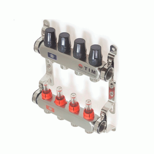 Коллектор Tim с расходомерами 4 выхода нерж.без кранов и наконечников (арт.KDS5004)