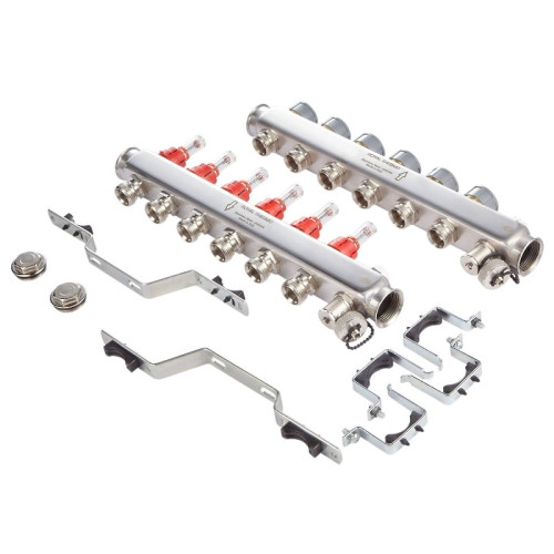 Коллектор нержавеющий Royal Thermo с расходомерами 4 выхода 1"-3/4" Коллектор нержавеющий Royal Thermo с расходомерами 4 выхода 1"-3/4"