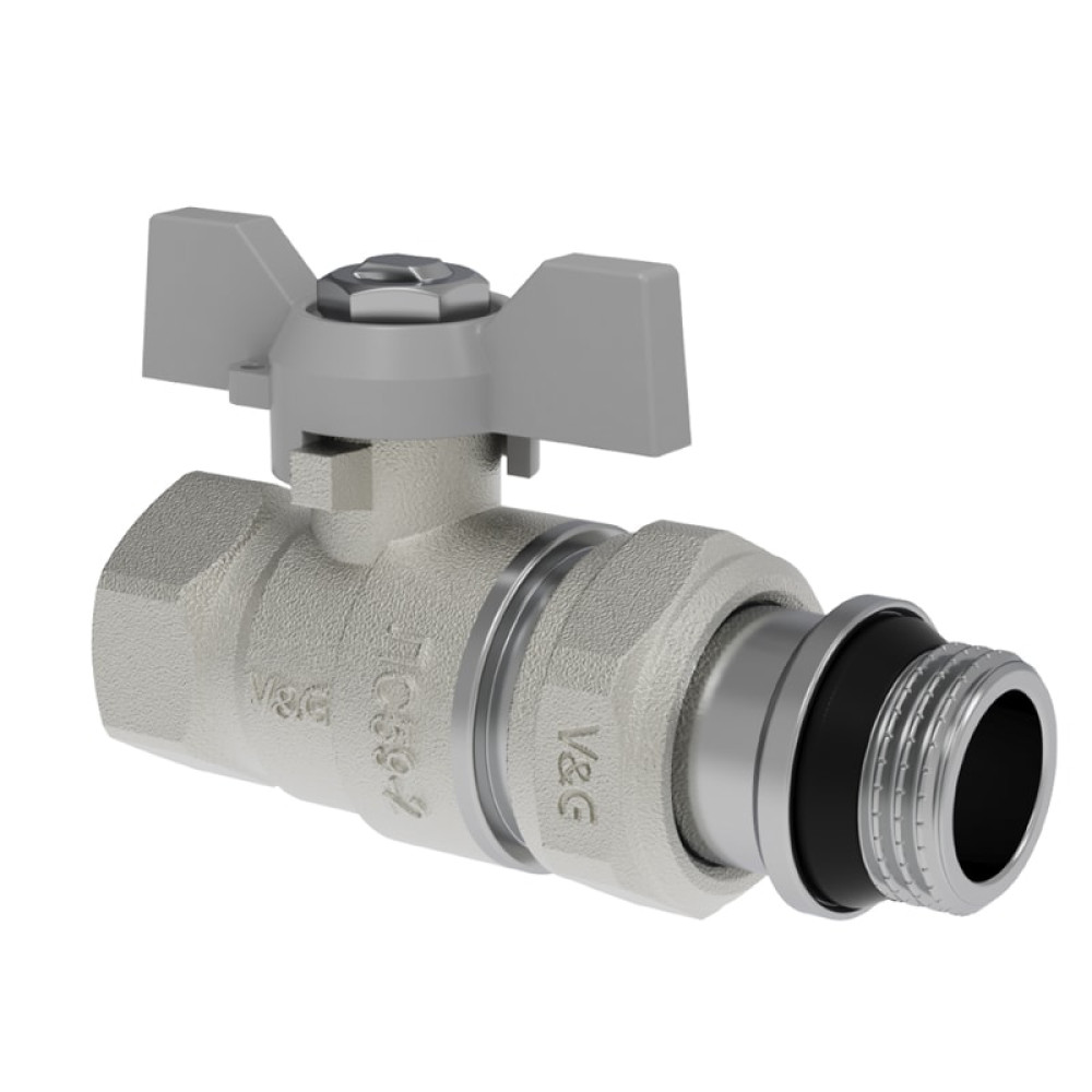 Кран шаровой V&G Valogin 1/2" с полусгоном и уплотнительным кольцом ВР/НР резьба, ручка бабочка